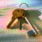 Three keys on a key chain.
